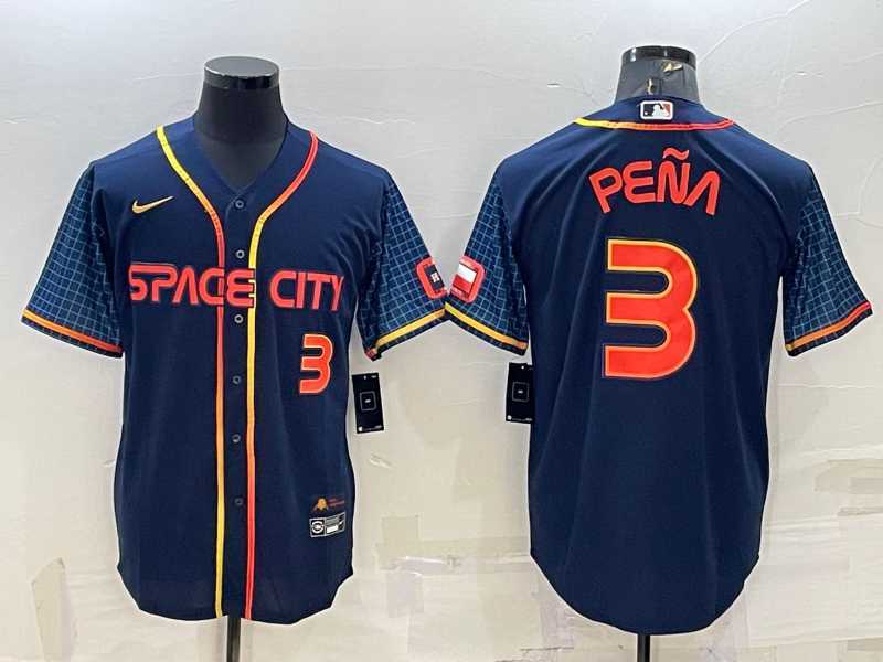 Men%27s Houston Astros #3 Jeremy Pena Number 2022 Navy Blue City Connect Cool Base Stitched Jersey